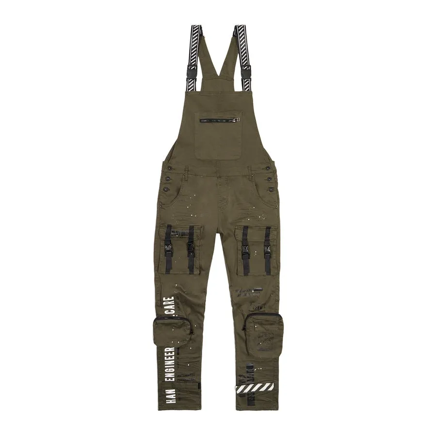 3D Pocket Utility Fashion Overalls - Olive