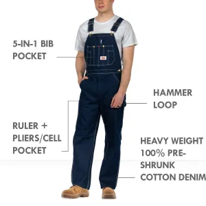 #966/#980 62" to 74" Inch Waist Big Made in USA Zipper Fly Blue Denim Bib Overalls