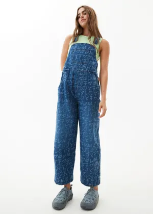 AFENDS Womens Tagged Louis - Denim Baggy Overalls - Graffiti Blue