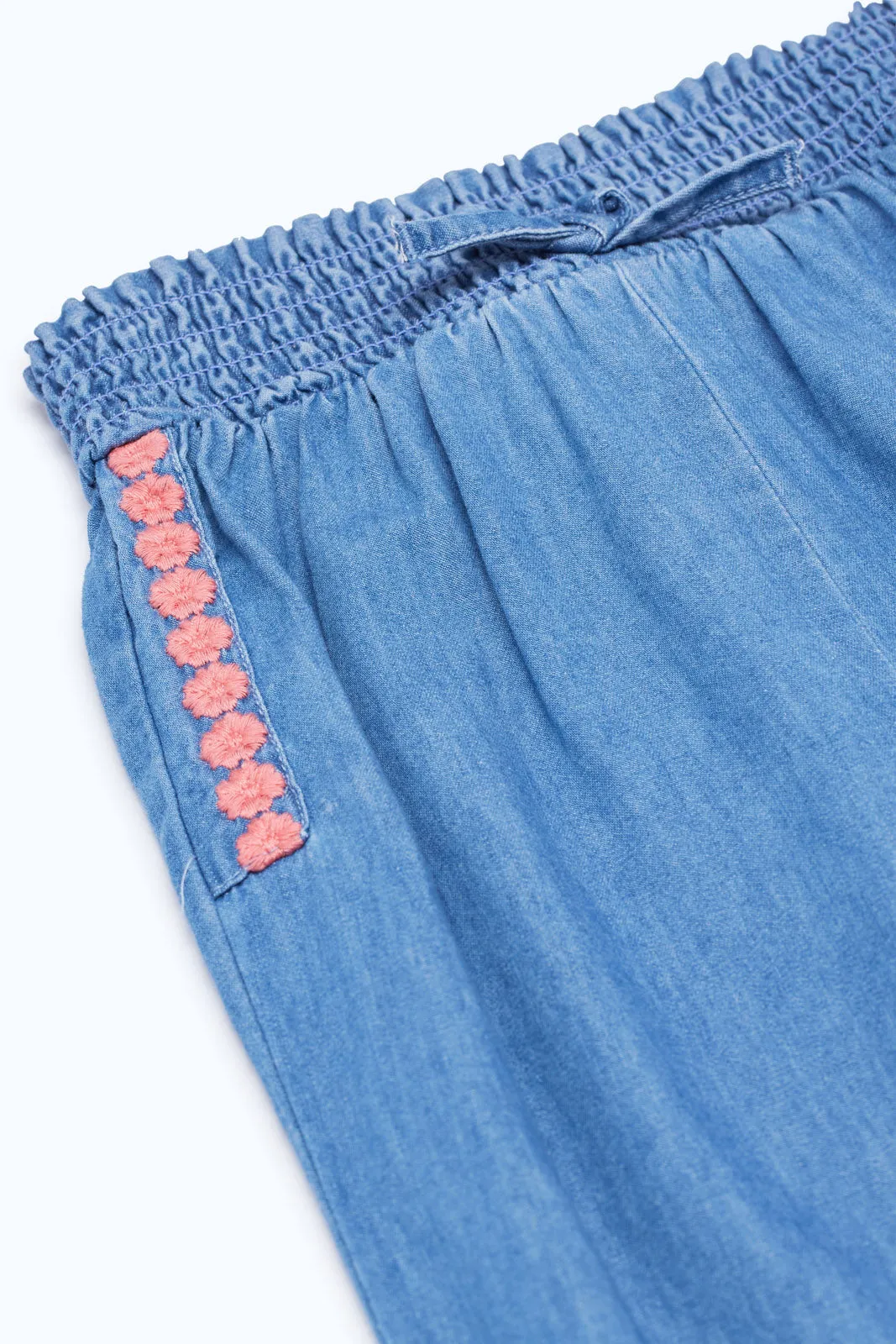 Baby Girls Blue Embroidered Harem Jeans