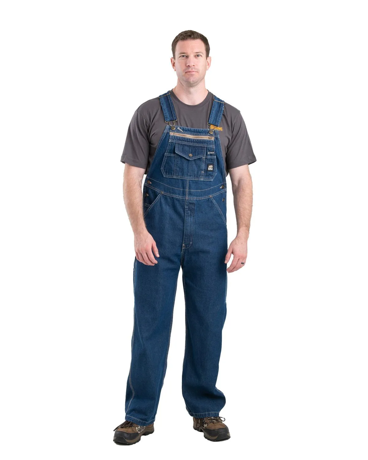 Berne Apparel Mens Heritage Denim Stone Wash Dark 100% Cotton Bib Overall