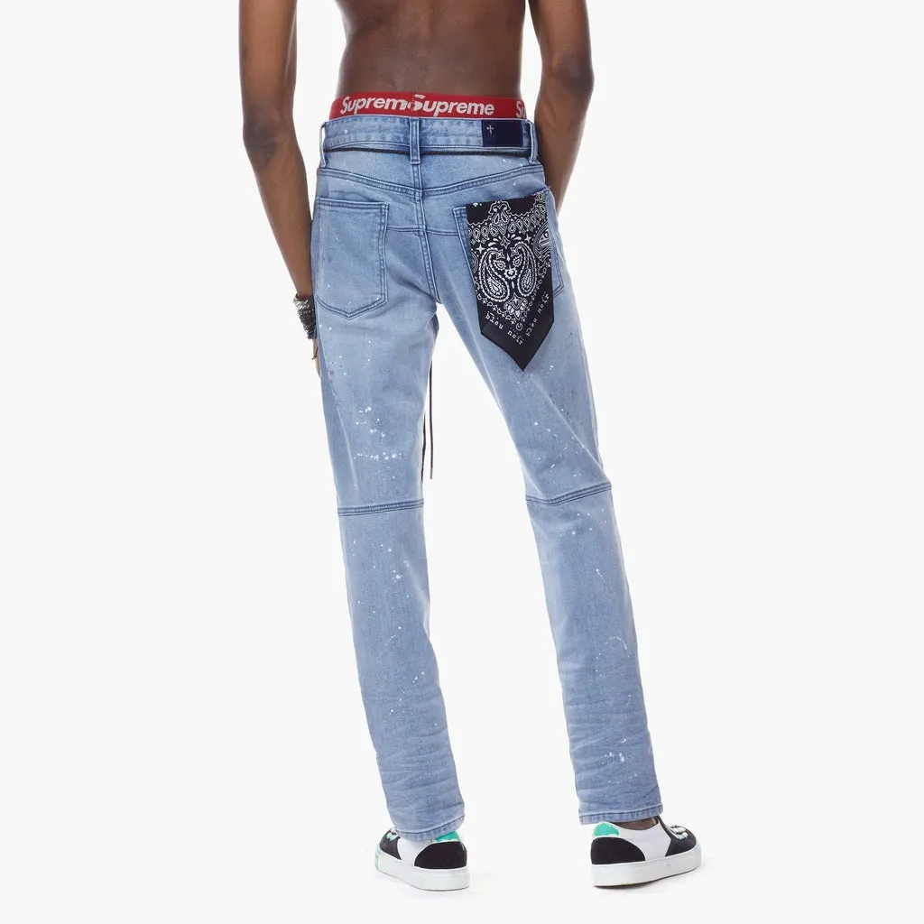 Bleunoir Slim Rhinestone Logo Jeans - Zest Blue