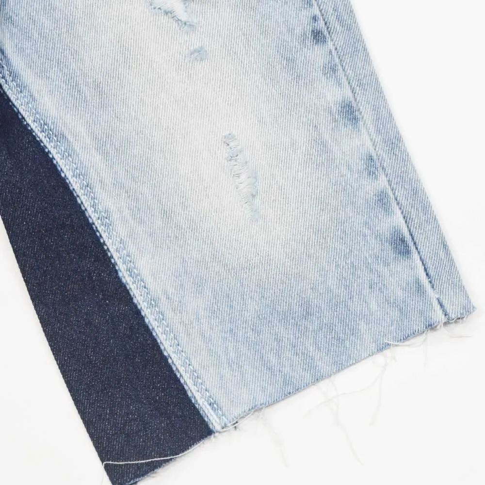 Blue Distressed Raw Hem Jeans