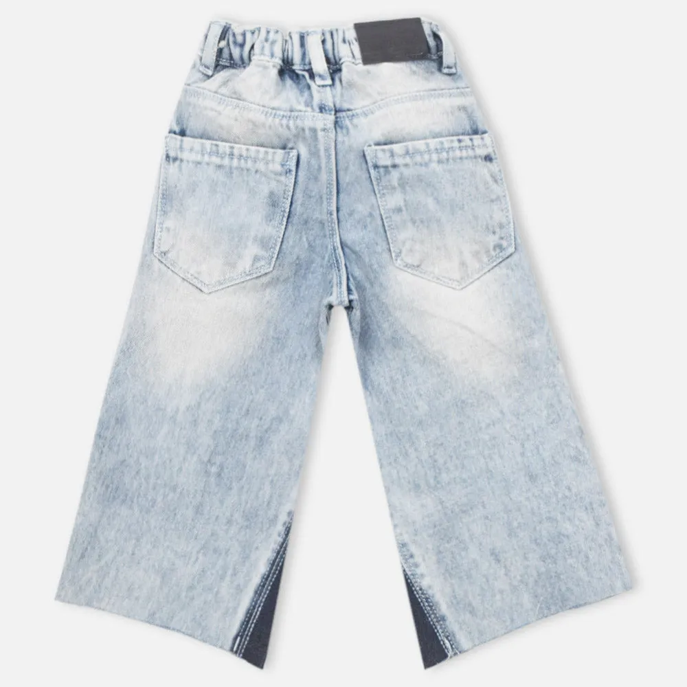 Blue Distressed Raw Hem Jeans