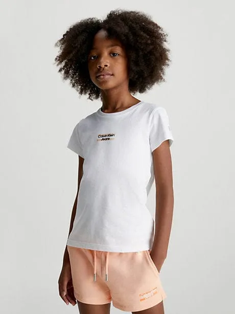 Calvin Klein Girls Hero Logo Slim Fit T-Shirt in White