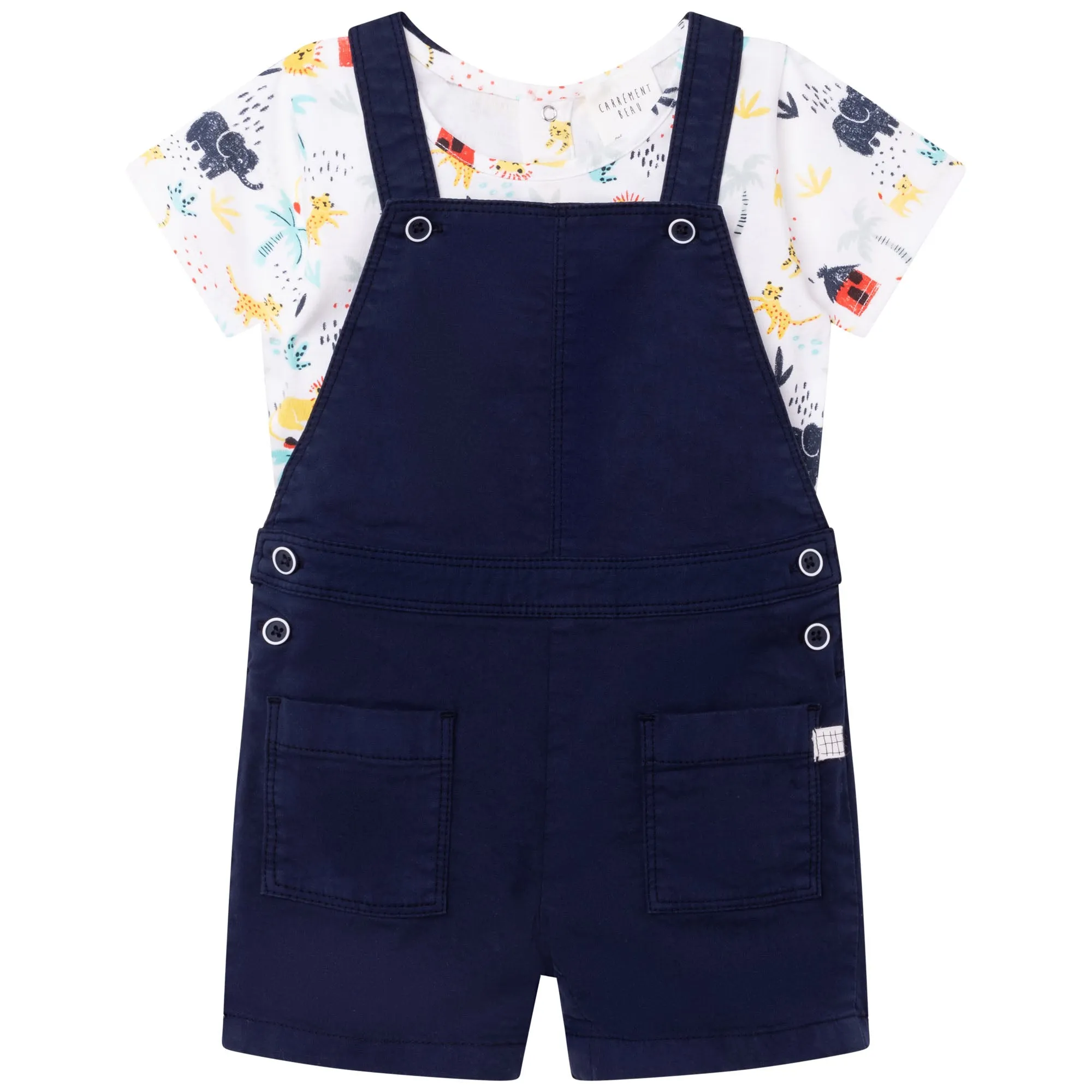 Carrément Beau T Shirt   Dungarees Set Spring 1 Infant White Blue