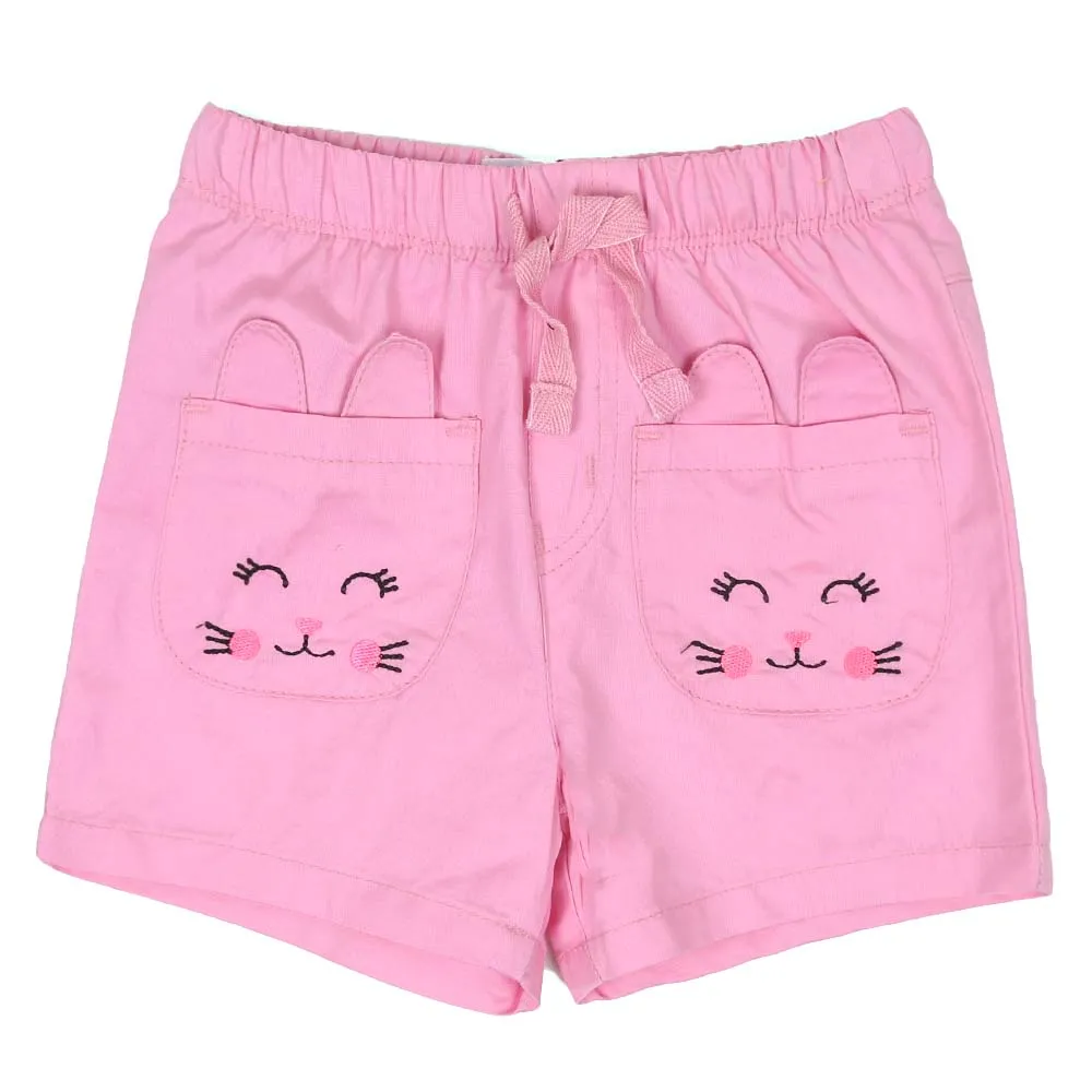 Catty Emb Cotton Short For Girls - Pink