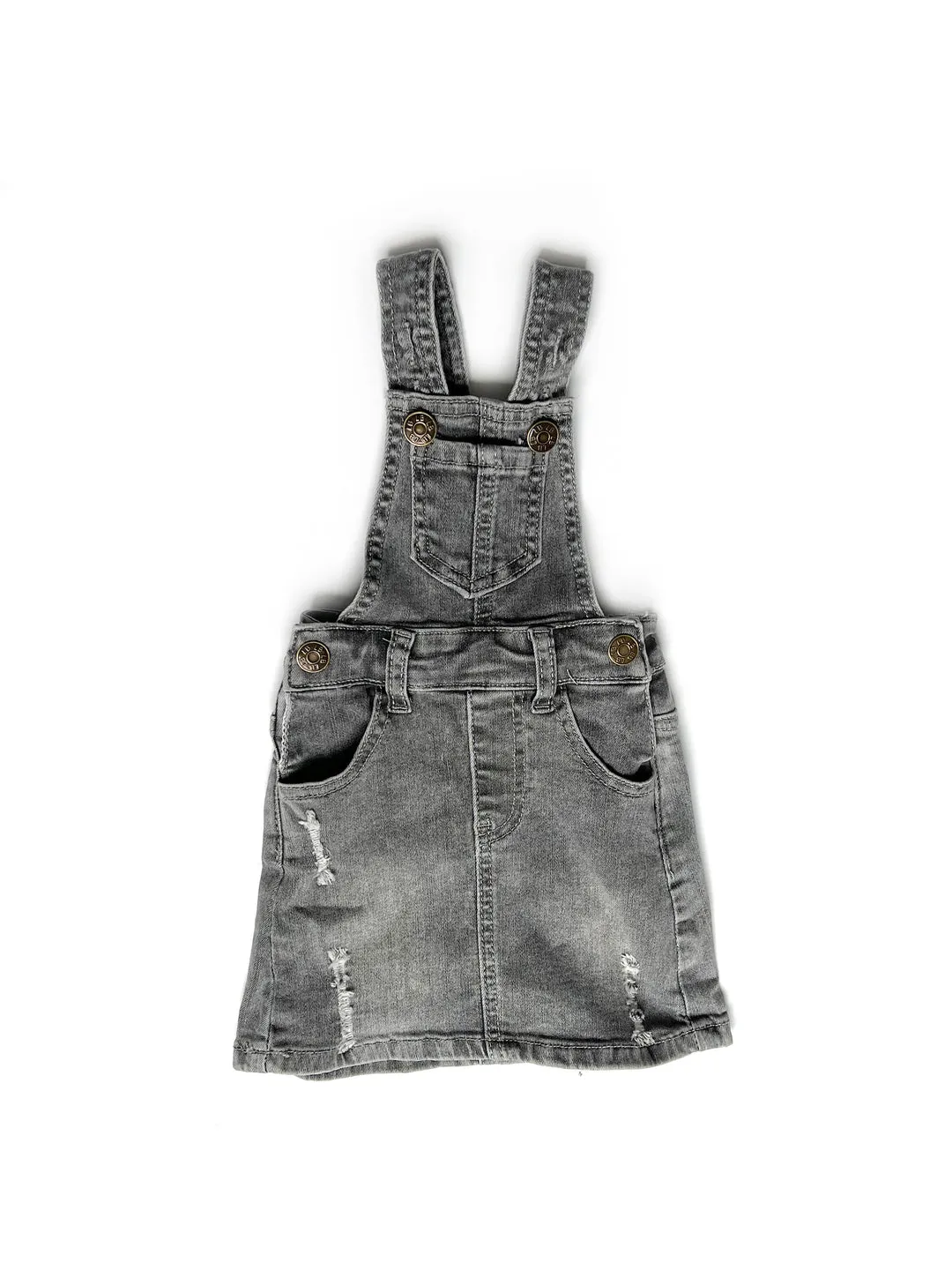 Denim Skirt Overalls- Grey Wash