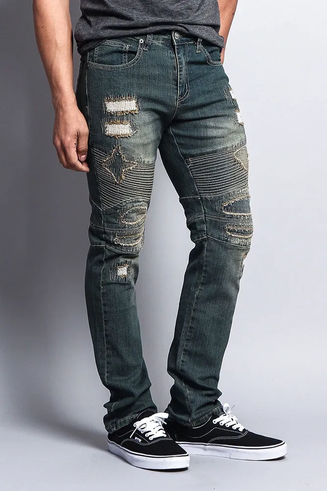 Destroyed Slim Fit Biker Jeans