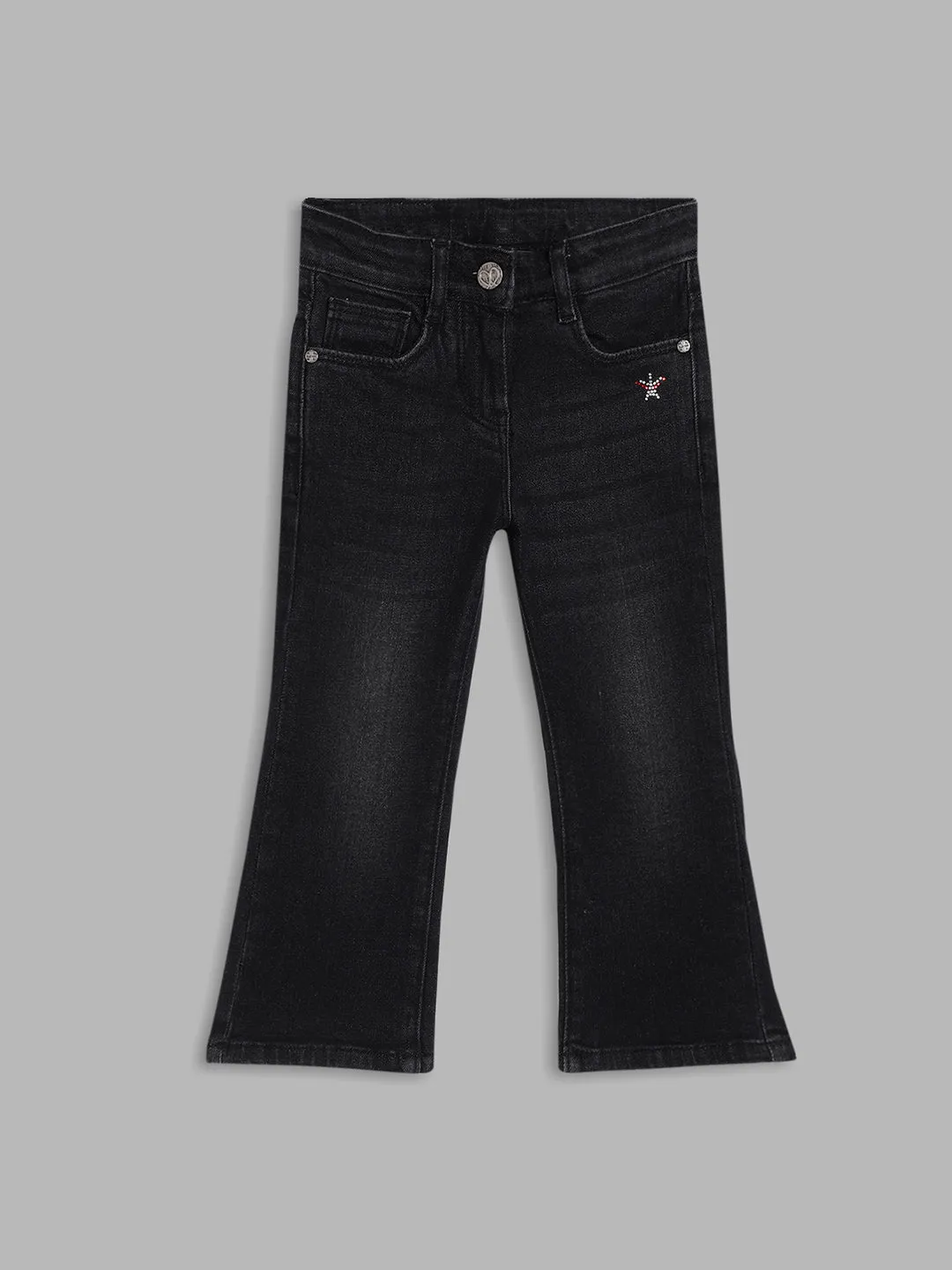 Elle Kids Girls Black Solid Fit and Flare Jeans