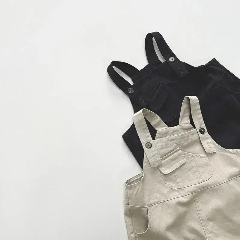 Front Pocket Solid Overalls