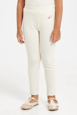 Girls Beige Ribbed Leggings