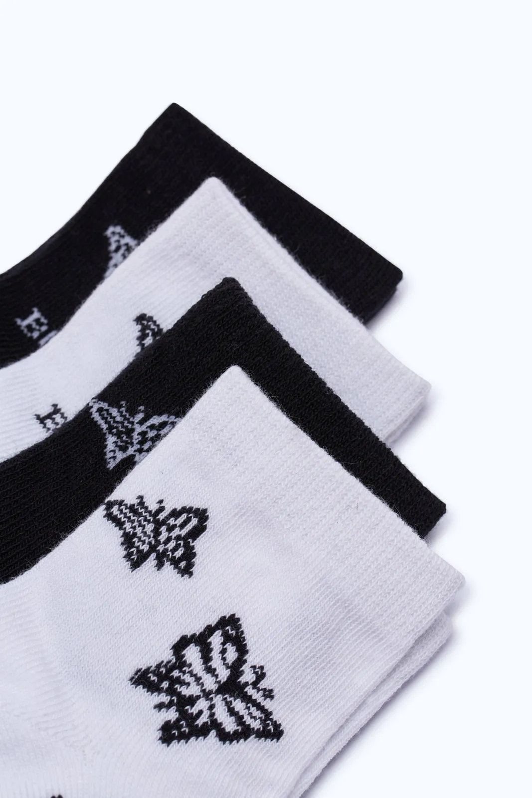 Girls Black And White Printed Ankle Socks Set (Pack Of 4)