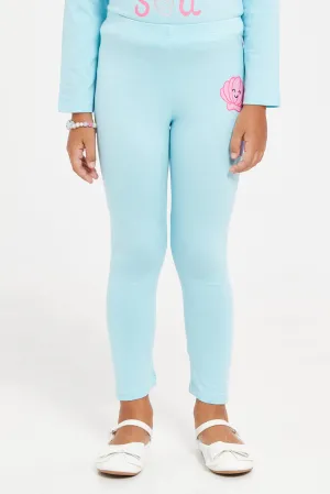 Girls Blue Placement Print Leggings