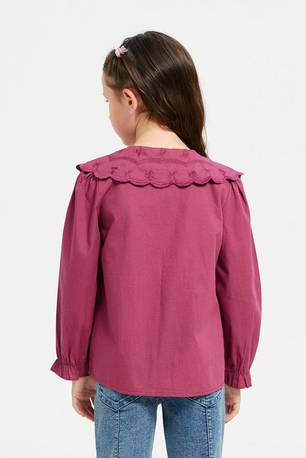 Girls Burgundy Embroidered Blouse