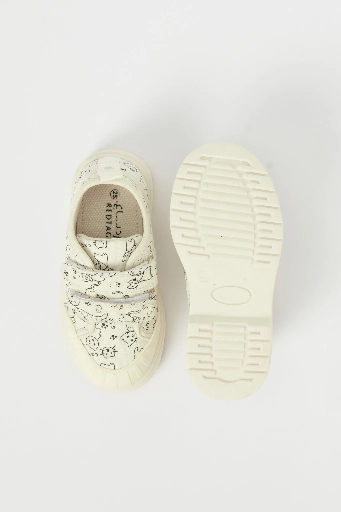 Girls Cream Cat Printed Sneaker