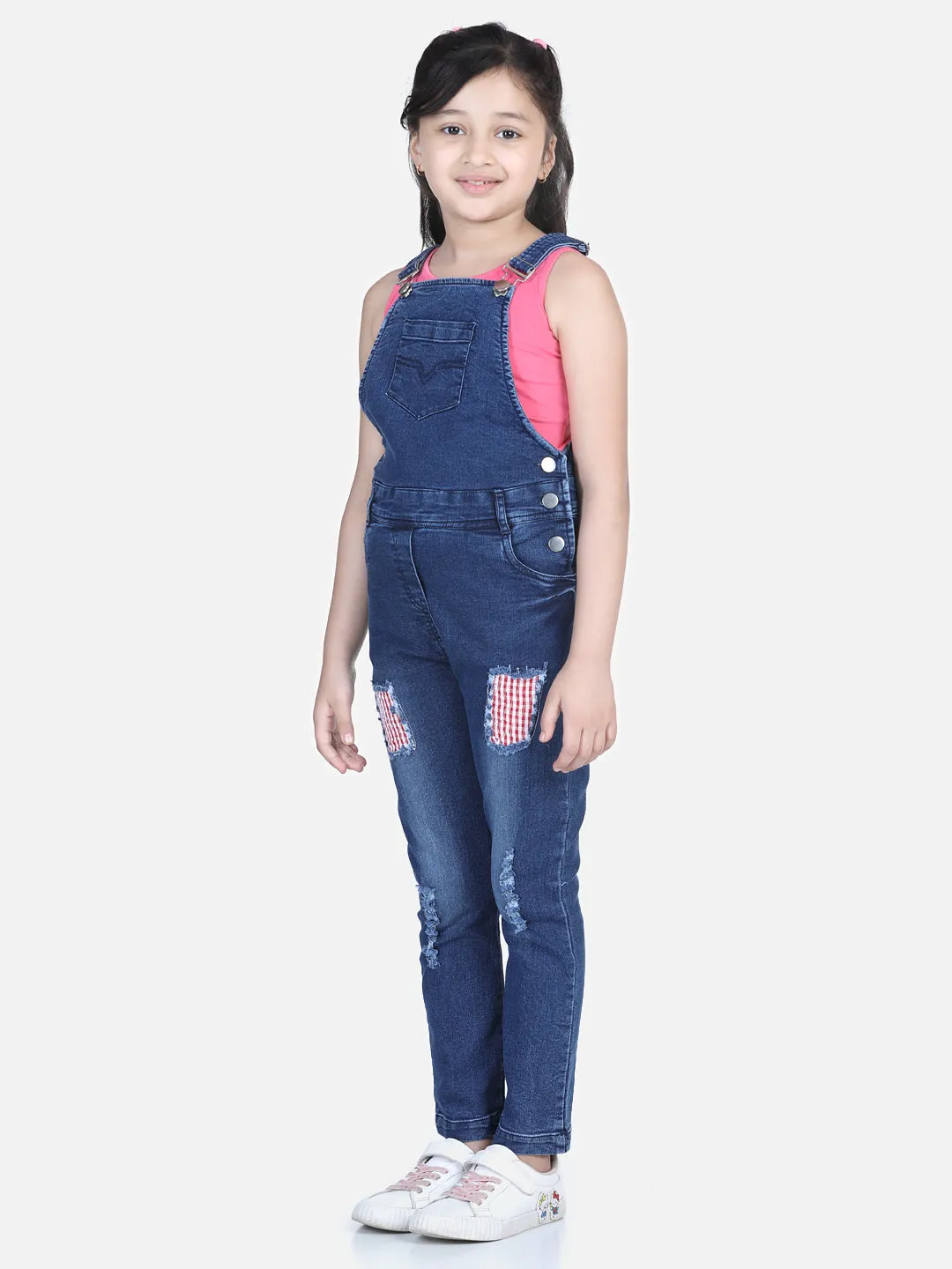 Girl's Denim Dungaree With Patchwork Denim (T-Shirt Not Included) - StyleStone Kid