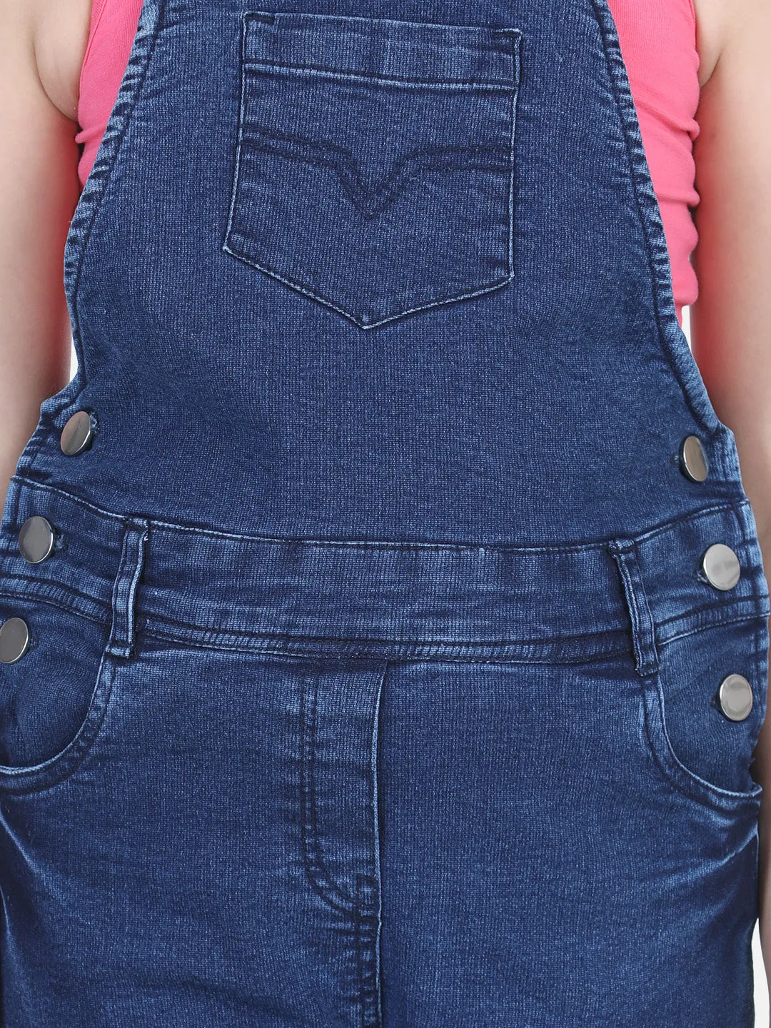 Girl's Denim Dungaree With Patchwork Denim (T-Shirt Not Included) - StyleStone Kid