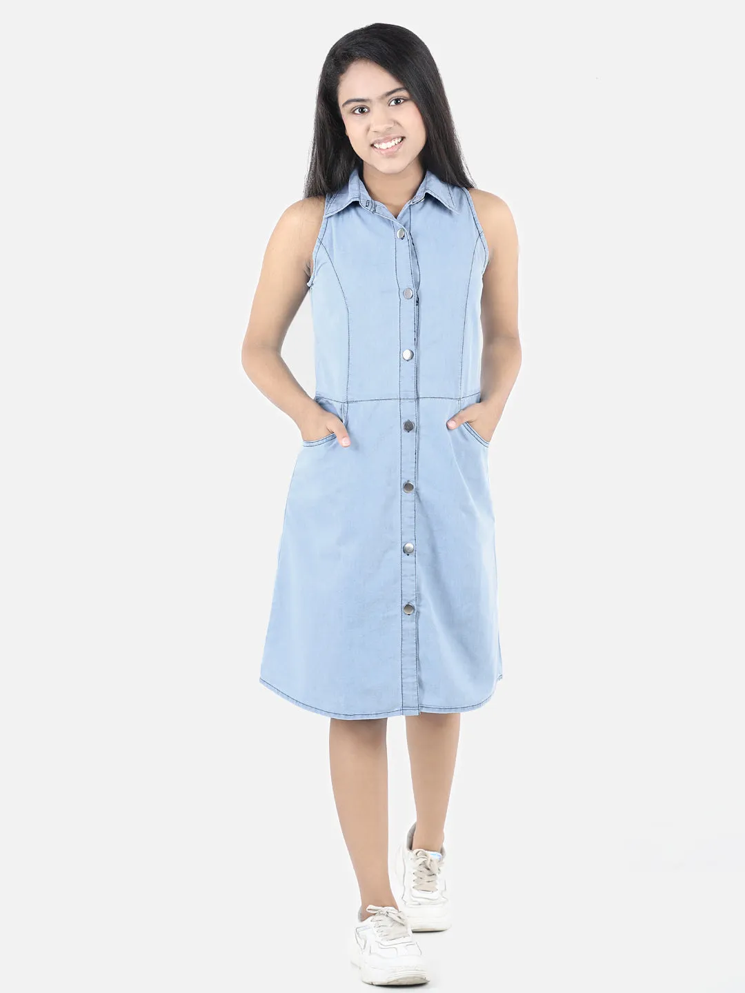 Girl's Denim Long Sleeve Dress - StyleStone Kid