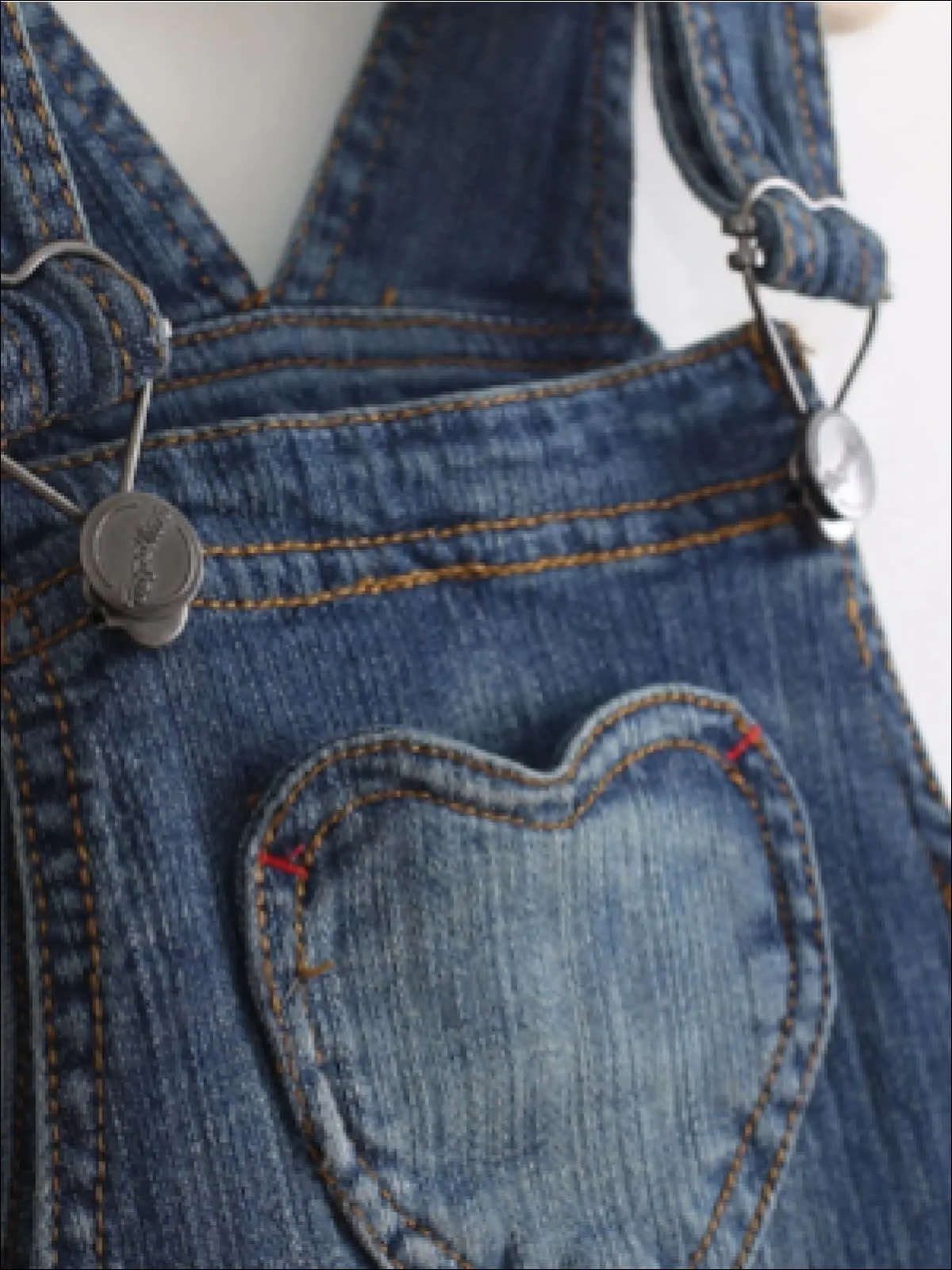 Girls Denim Overall Dress with Heart Pocket