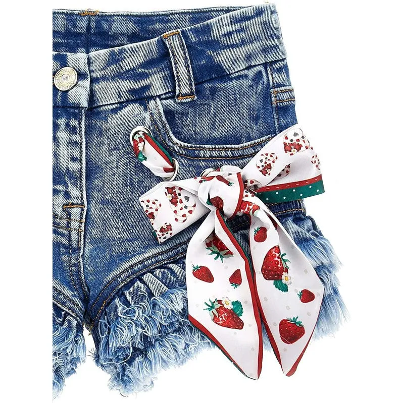 Girls Denim Strawberry Shorts