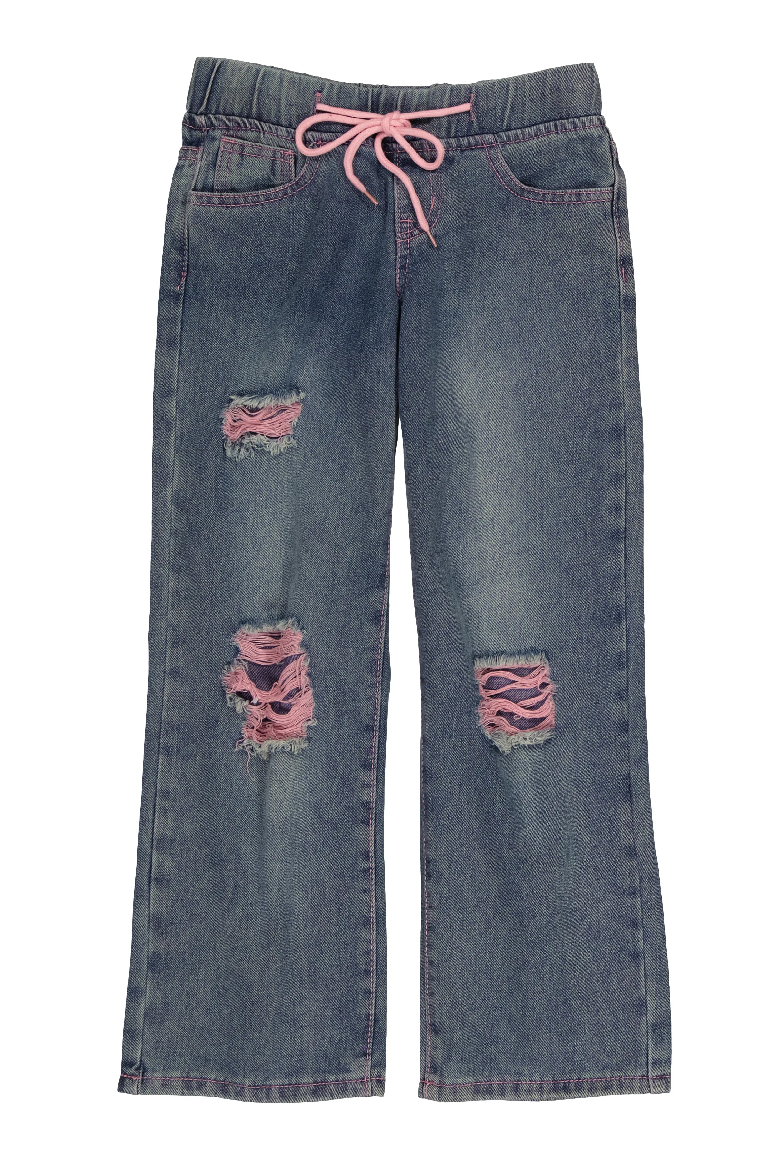 Girls Drawstring Distressed Jeans