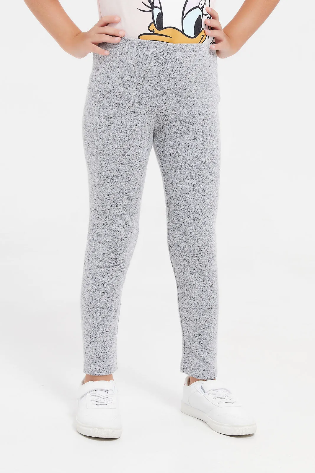 Girls Grey Plain Leggings