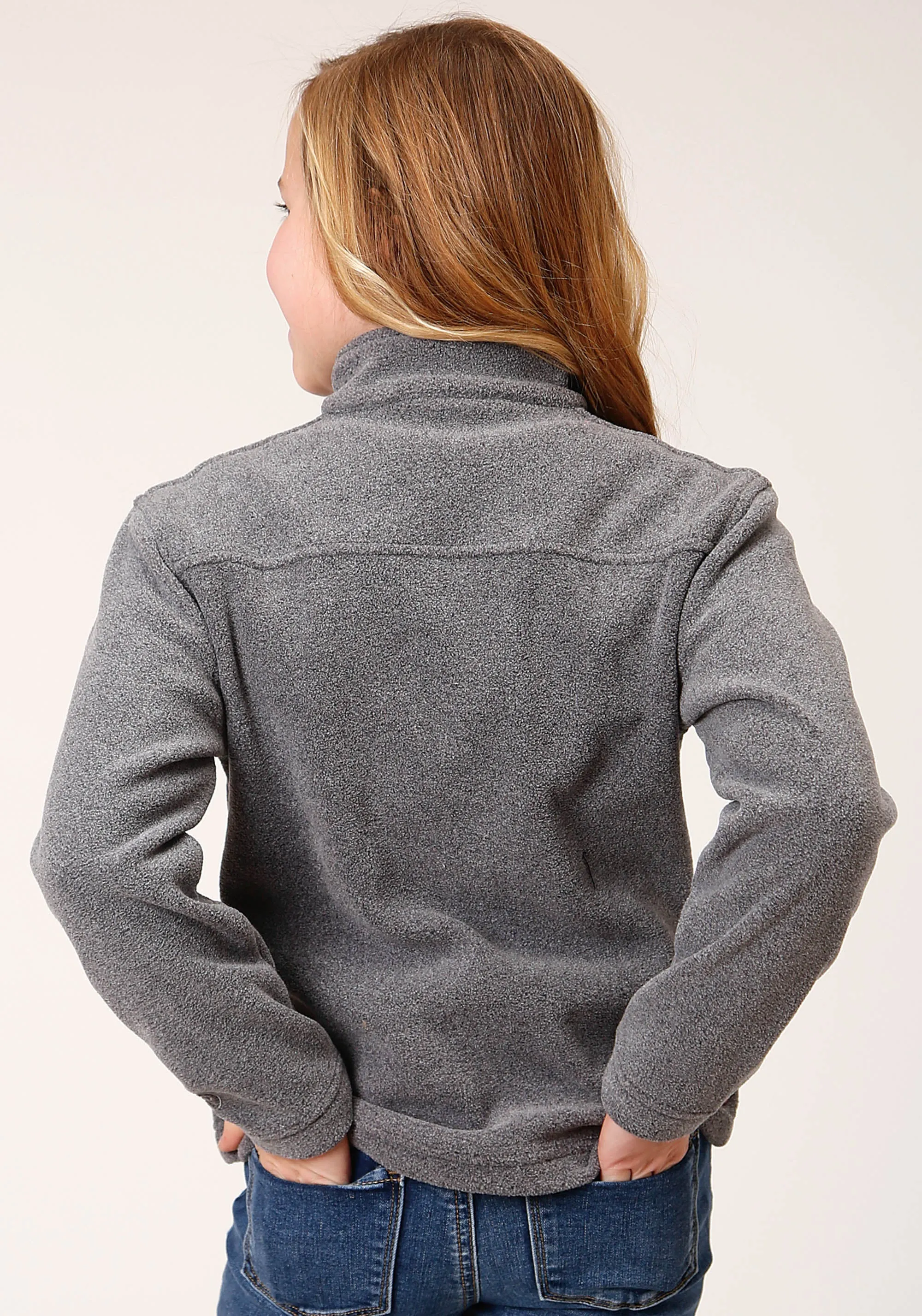 GIRLS  HEATHERED CHARCOAL MICRO POLAR FLEECE PULLOVER