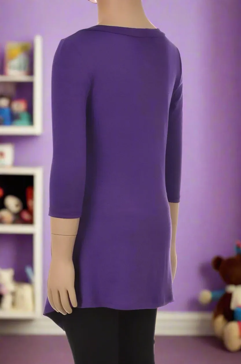 Girls High-Low Dress, Long Tunic Top, Sizes 6/8/10/12, Solid Purple