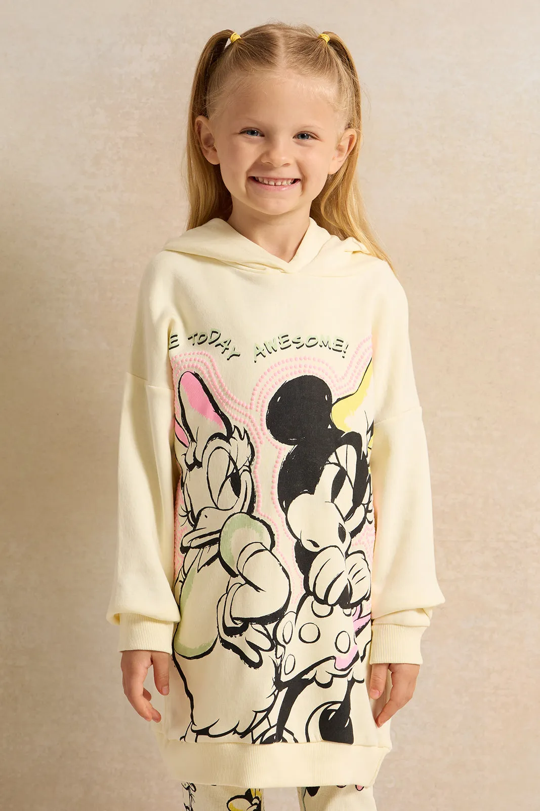 Girls Ivory Mickey Mouse Print Casual Set (2 Piece)