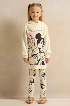 Girls Ivory Mickey Mouse Print Casual Set (2 Piece)