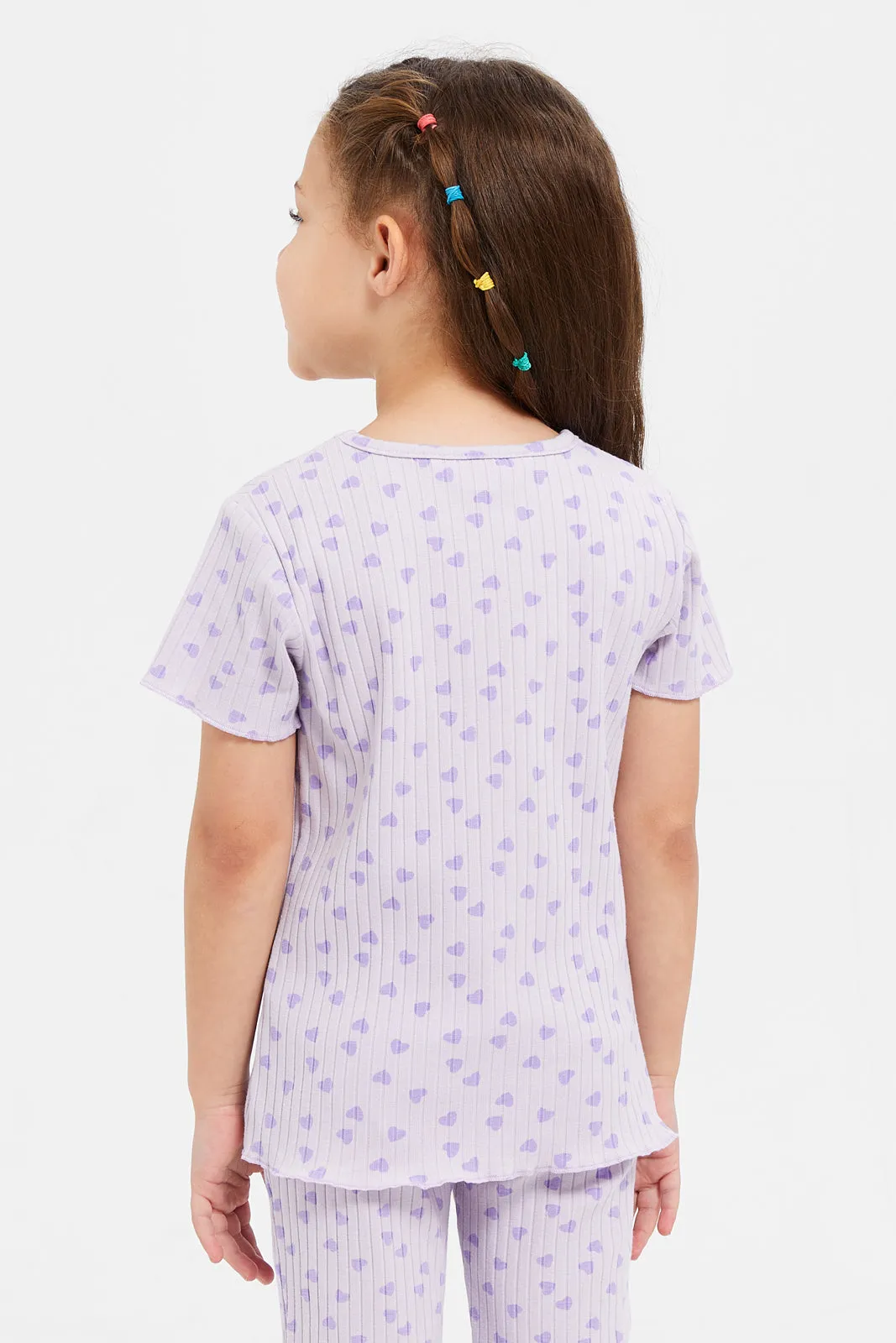 Girls Lilac Printed Rib T-Shirt