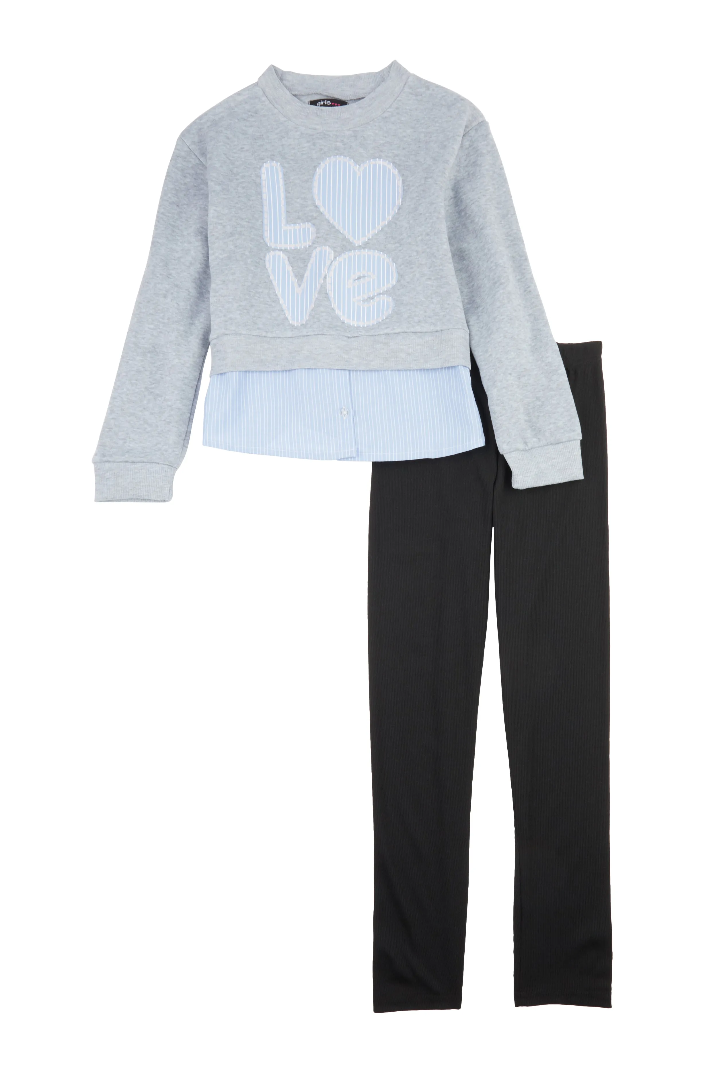 Girls Love Striped Hem Crew Neck Top and Leggings