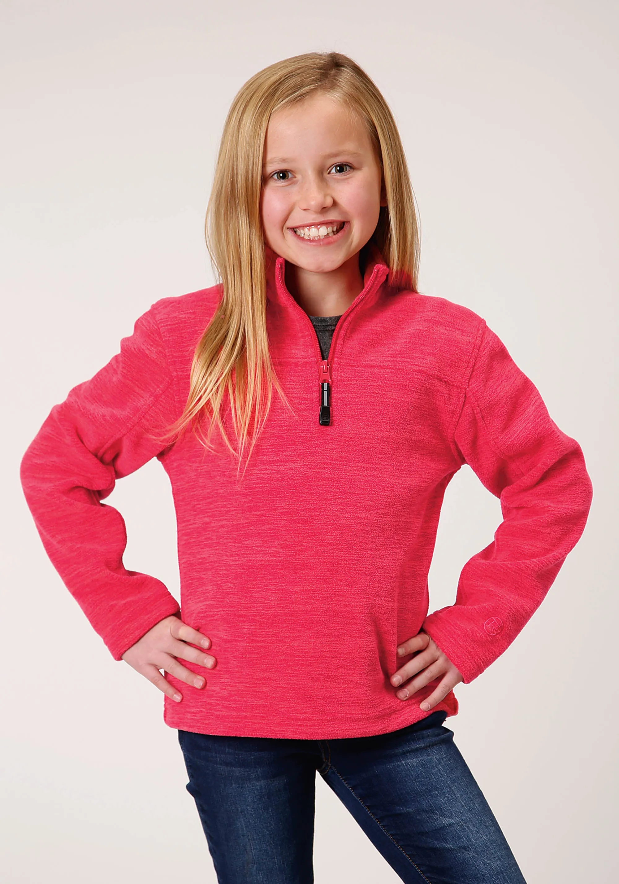 GIRLS  MELANGE NEON PINK MICRO POLAR FLEECE PULLOVER