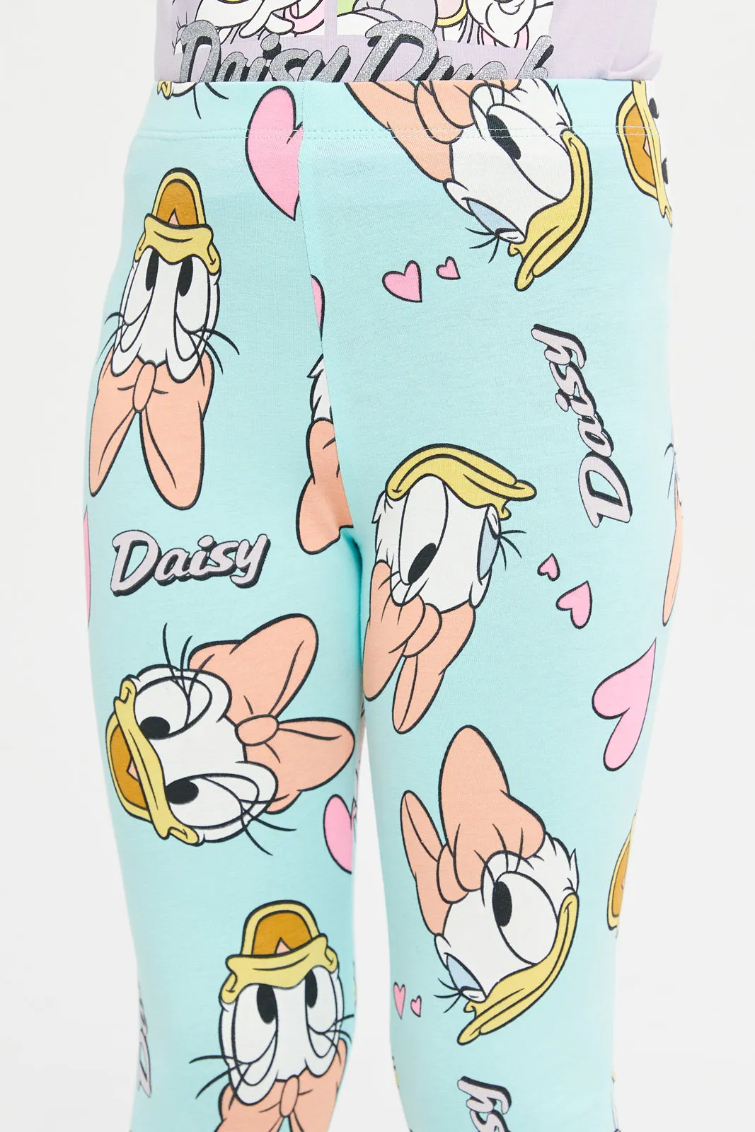 Girls Mint Daisy Duck Printed Leggings