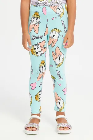 Girls Mint Daisy Duck Printed Leggings