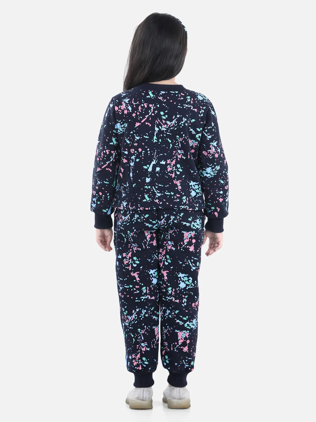 Girl's Navy Base Splash Printed Track Suit Set - StyleStone Kid