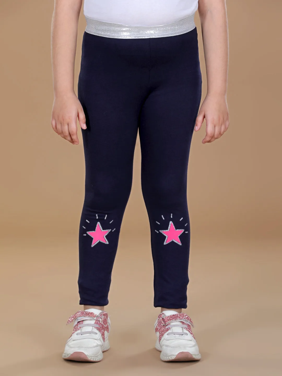 Girl's Pack Of 2 Star Printed Leggings- Pink & Black - Stylestone Kid