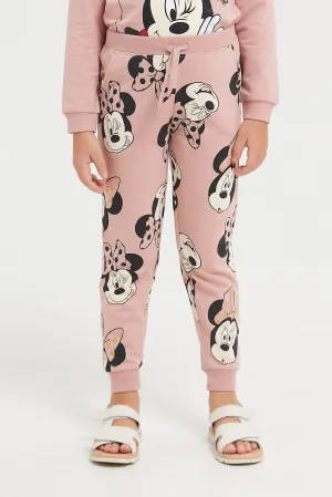 Girls Pink Minnie Mouse Printed Track Pants