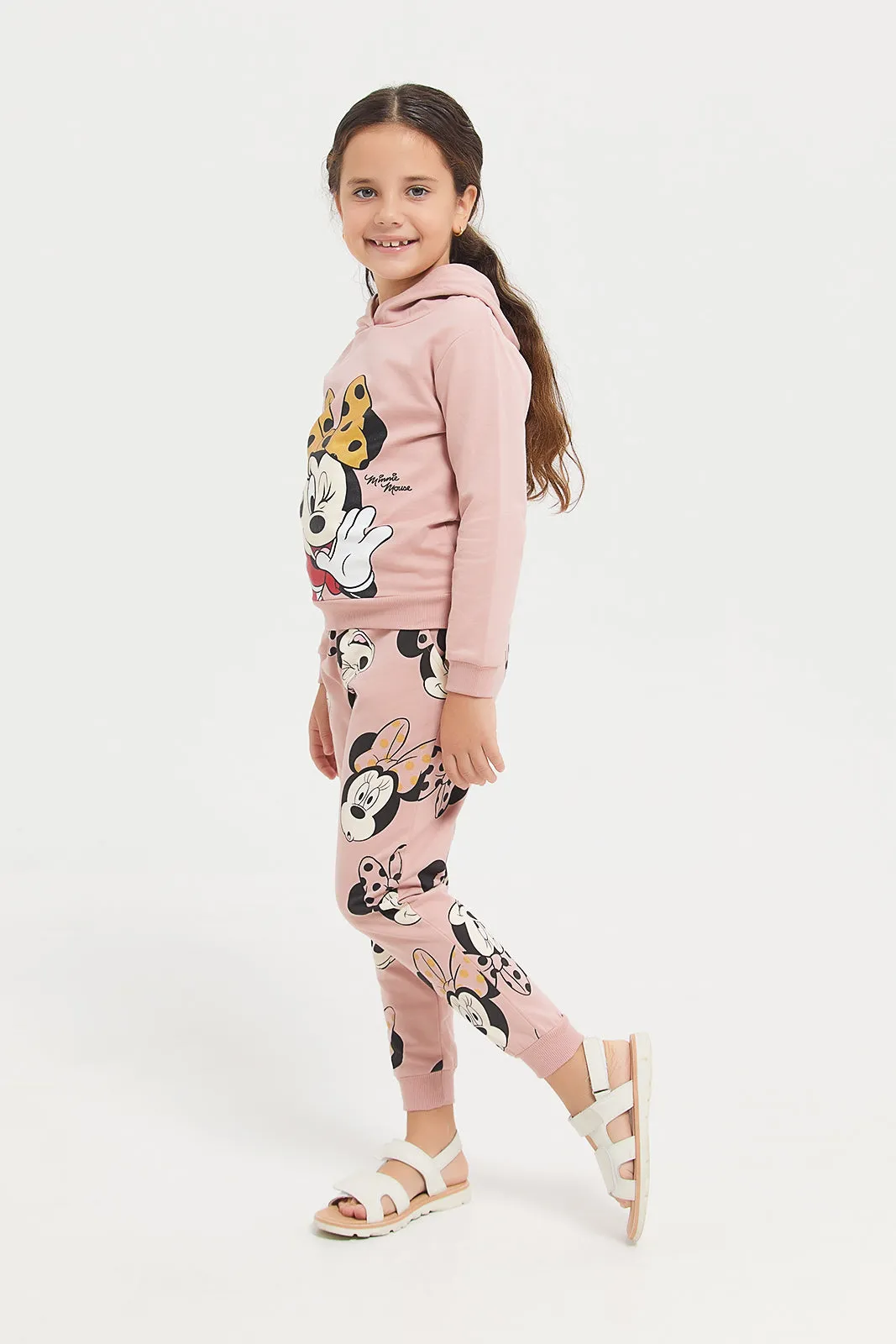 Girls Pink Minnie Mouse Printed Track Pants