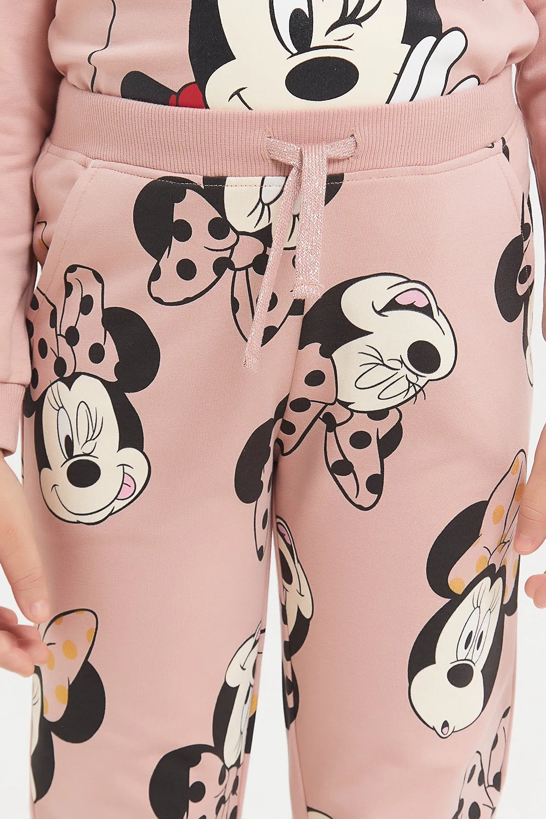 Girls Pink Minnie Mouse Printed Track Pants