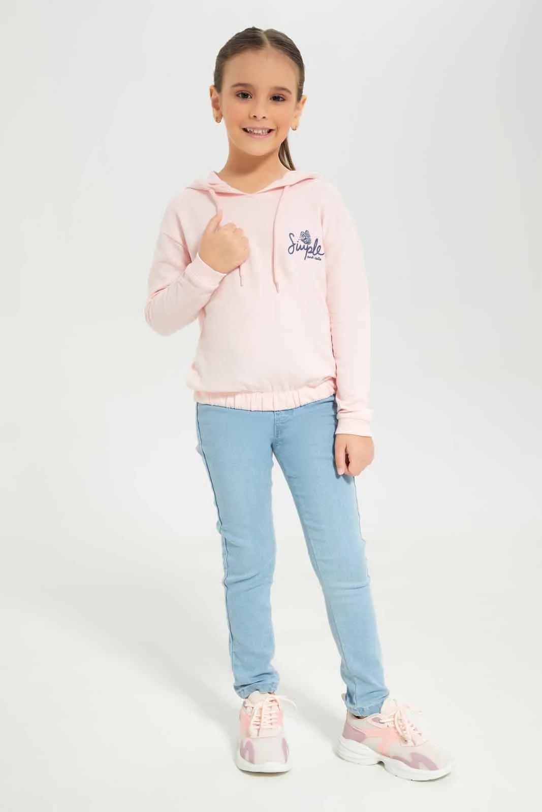 Girls Printed Pink Hooded Sweatshirt