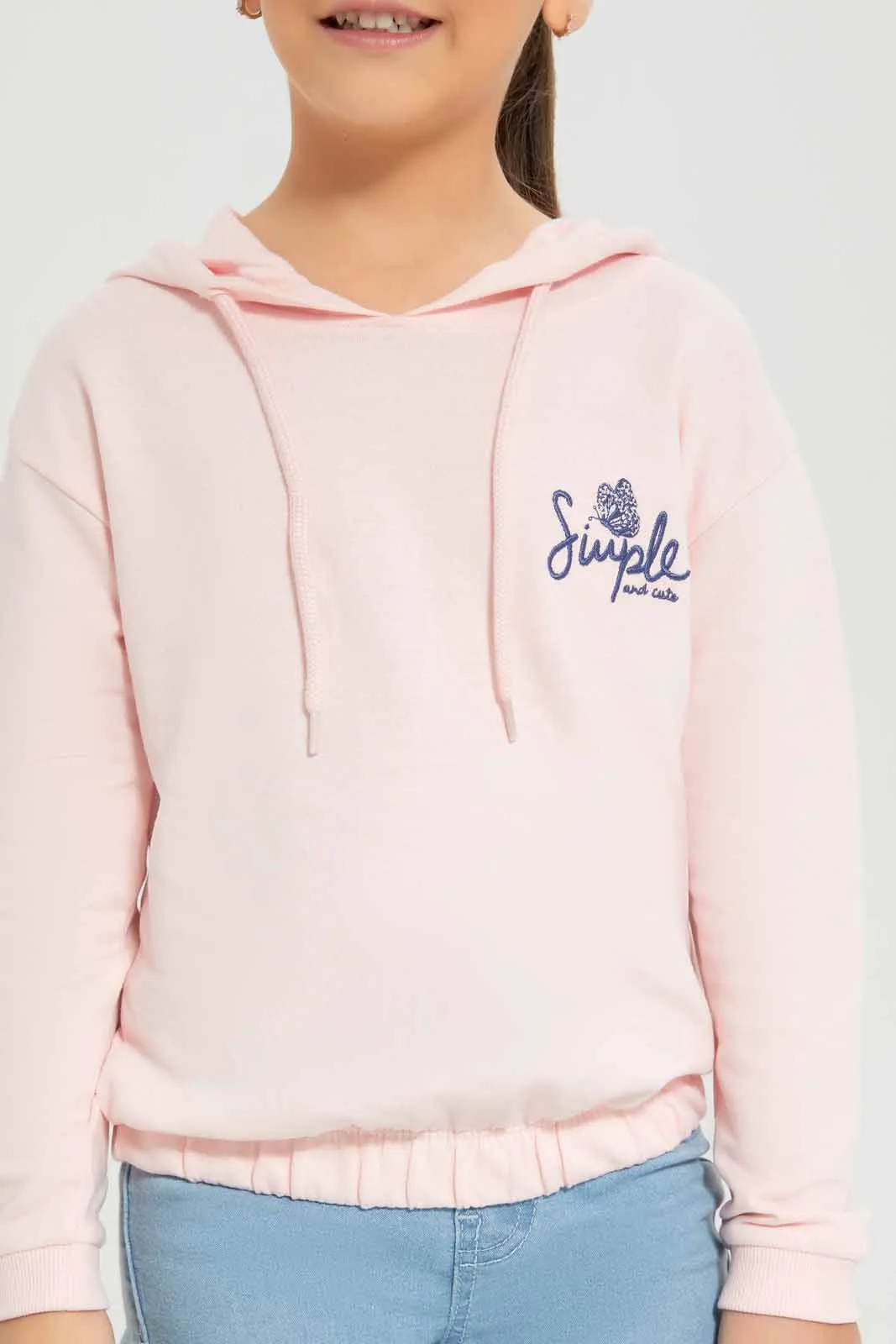 Girls Printed Pink Hooded Sweatshirt