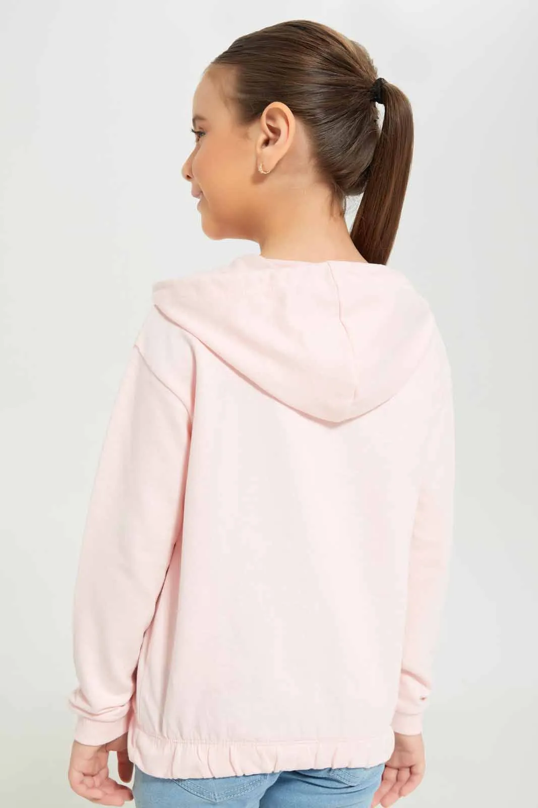 Girls Printed Pink Hooded Sweatshirt