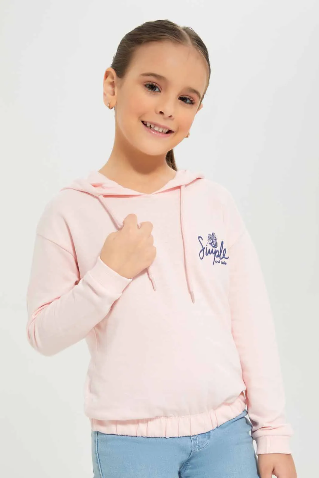 Girls Printed Pink Hooded Sweatshirt