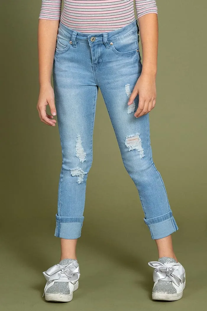 Girls WannaBettaFit Wide Cuff Denim Skinny Jeans