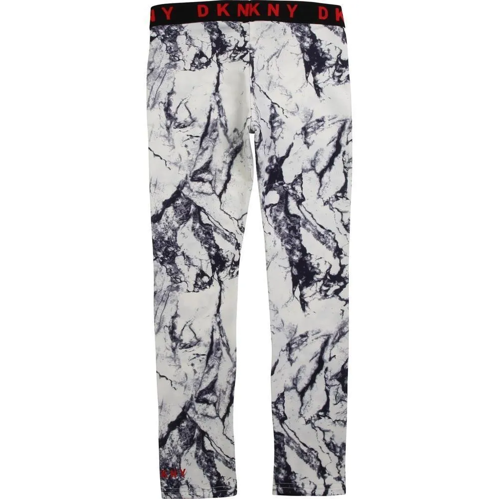 Girls White/ Navy Marble Leggings