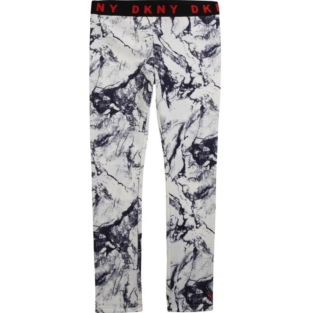 Girls White/ Navy Marble Leggings