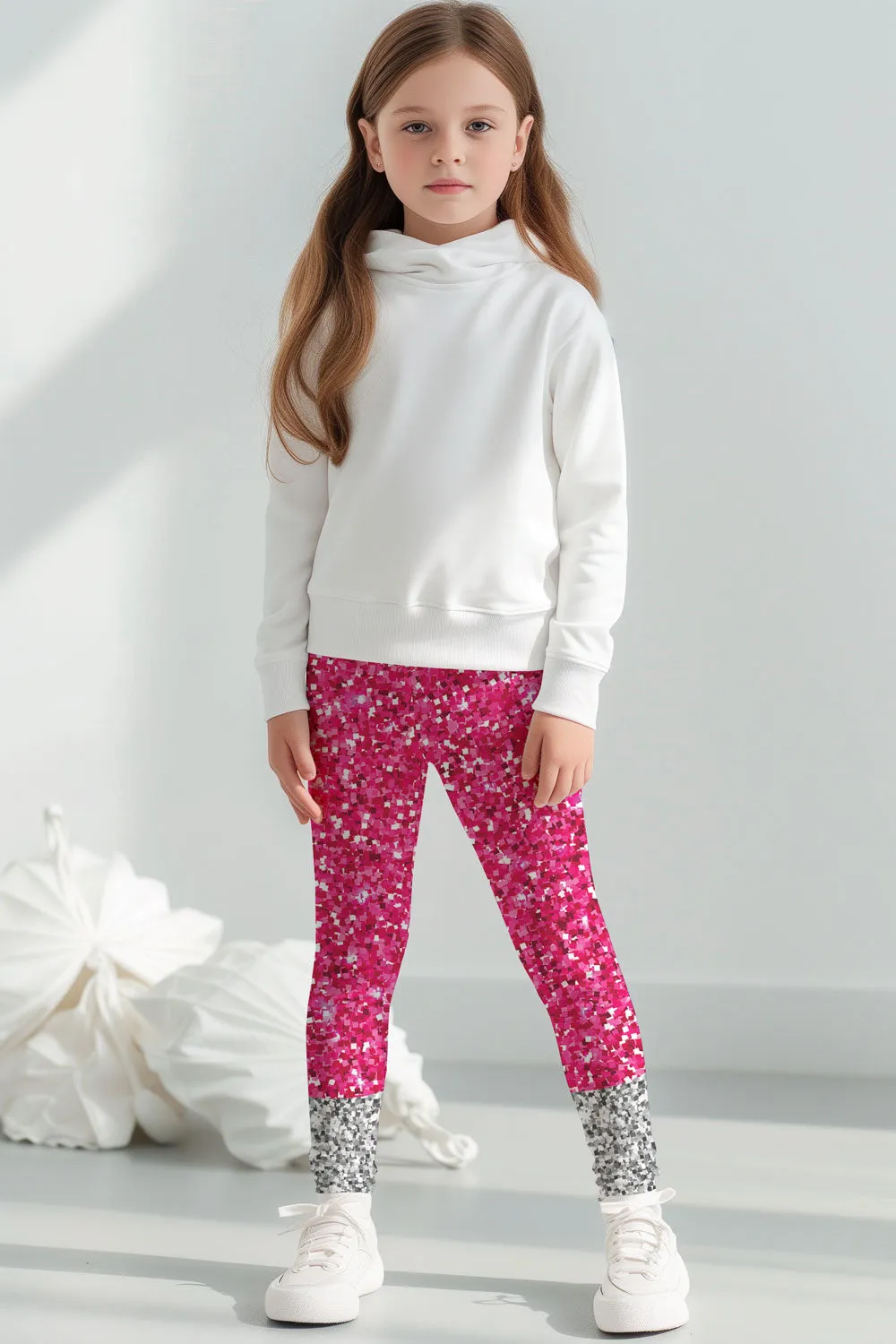 Glam Doll Lucy Pink & Silver Glitter Print Cute Leggings - Girls