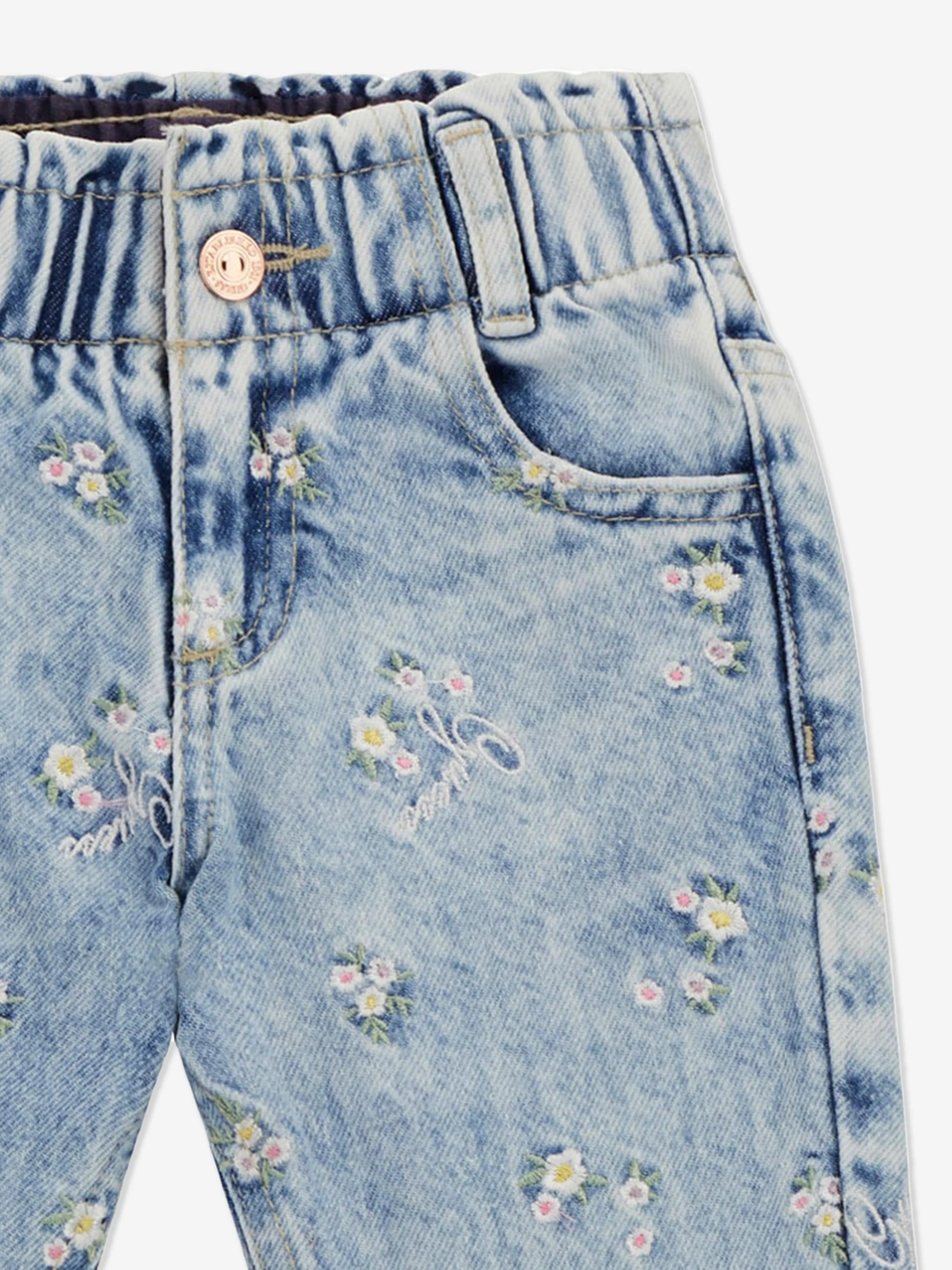 Guess Girls Embroidered Flower Jeans in Blue